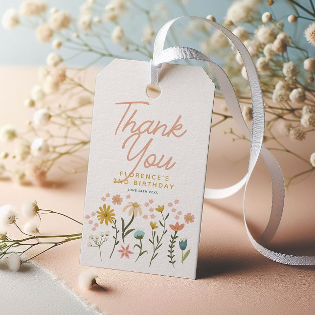 Étiquettes-cadeau Girls Whimsical Two Wild Boho Wildflower Birthday (Créateur téléchargé)
