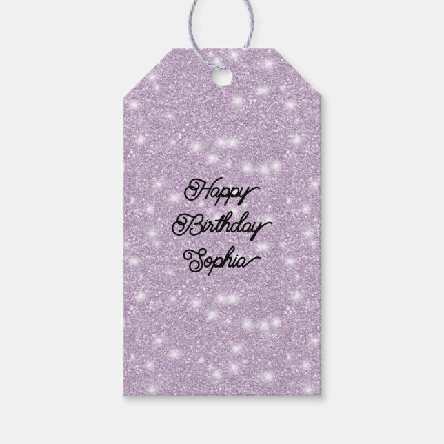 Étiquettes-cadeau Girly Lavender Glitter Sparkle Birthday (Devant)