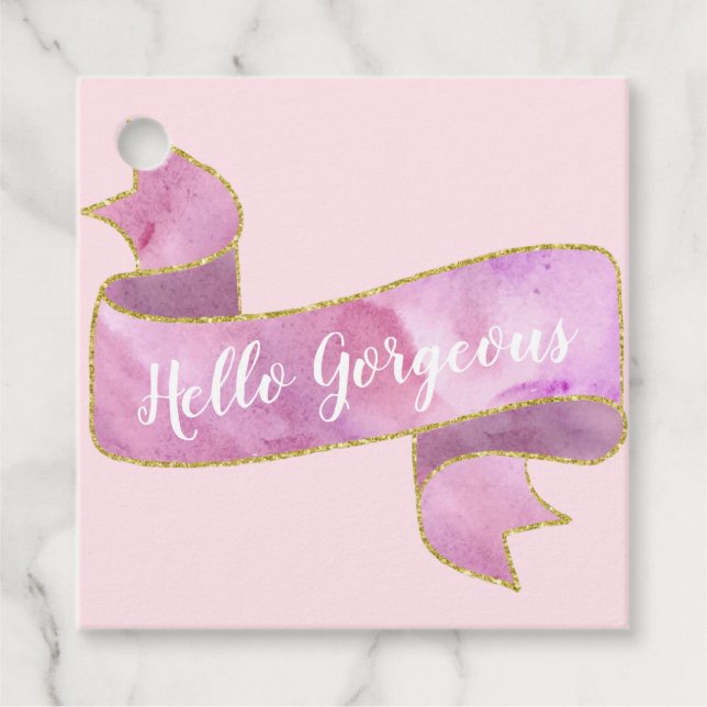Étiquettes Cadeau Girty Pretty Blush Rose Hello Gorgeous Gold Ribbon (Devant)