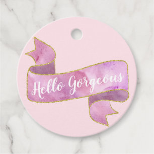 Étiquettes Cadeau Girty Pretty Blush Rose Hello Gorgeous Gold Ribbon