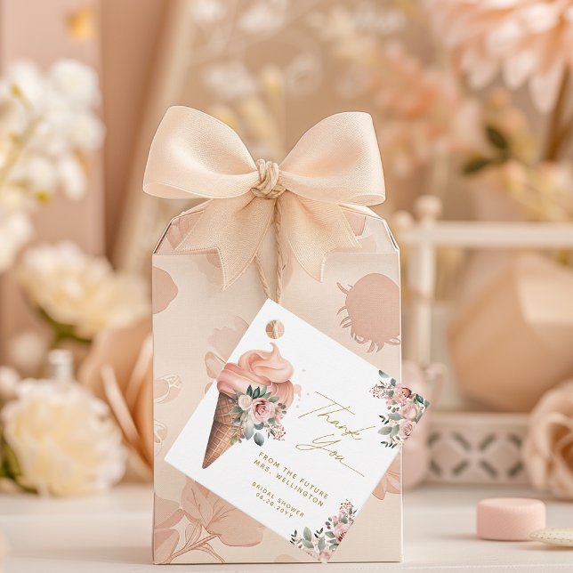 Étiquettes Cadeau Glace Crème Florale Rose Saumon pour une Baby Show (Créateur téléchargé)