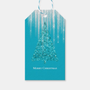 Étiquettes-cadeau Glaçons Bleu Aqua Brille Arbre de Noël