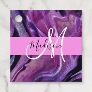 Étiquettes Cadeau Glam Abstrait Purple Shimmer Texture rose Monogram
