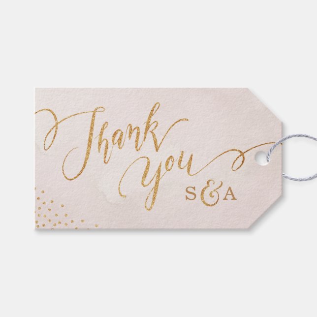 Étiquettes-cadeau Glam blush parties scintillant rose or calligraphi (Devant (Horizontal))