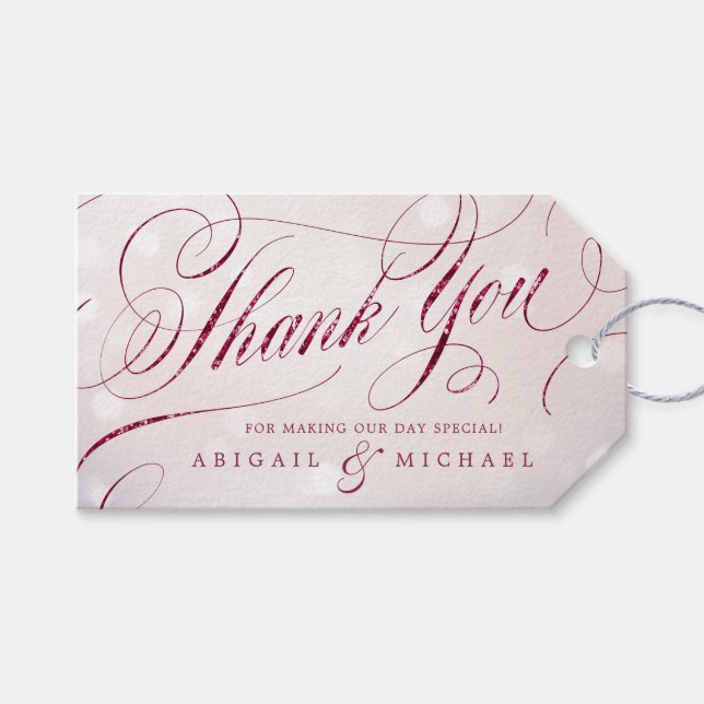 Étiquettes-cadeau Glam burgundy parties scintillant calligraphie mer (Devant (Horizontal))