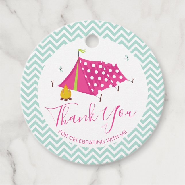 Étiquettes Cadeau Glam Camp Makeover Girls Anniversaire (Devant)