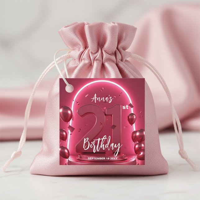 Étiquettes Cadeau Glam Chic Vibrant Neon Pink 21st Birthday Party (Créateur téléchargé)