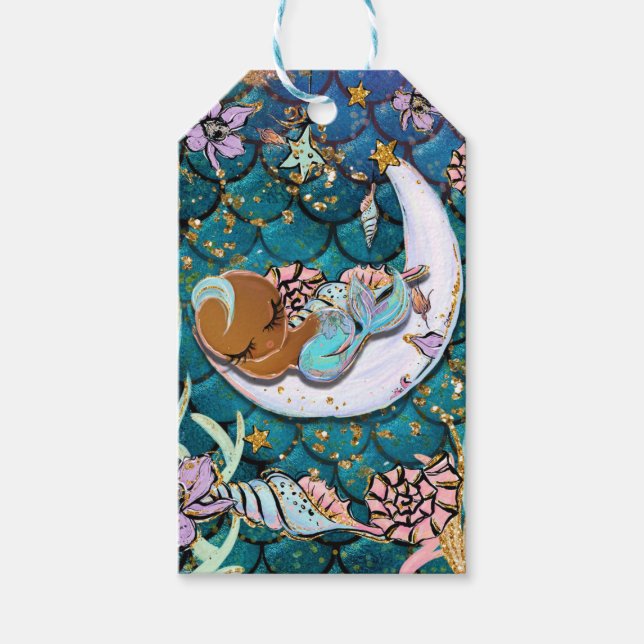 Étiquettes-cadeau Glam Dark Mermaid Boy Baby shower fête d'anniversa (Devant)