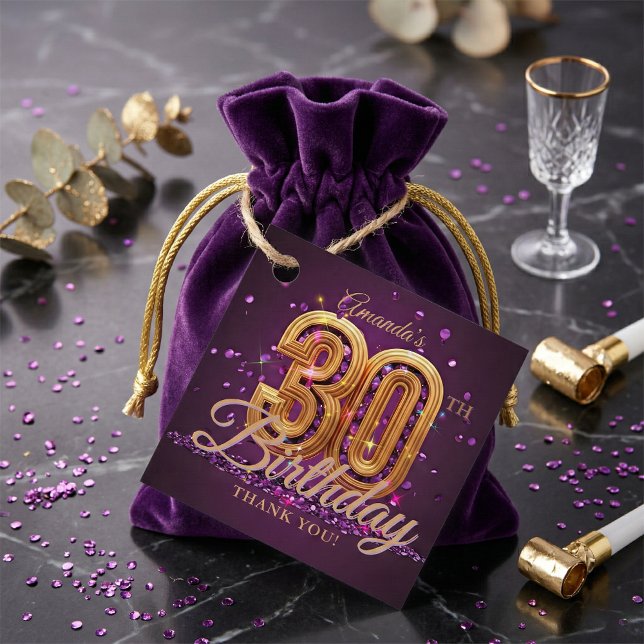 Étiquettes Cadeau Glam Dark Purple Gold 30th Birthday Thank You (Créateur téléchargé)