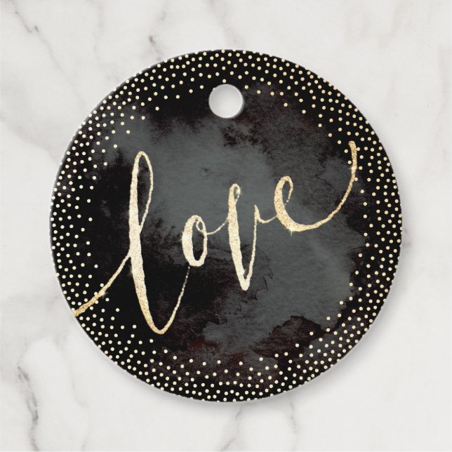 Étiquettes Cadeau Glam faux or parties scintillant calligraphie amou (Devant)