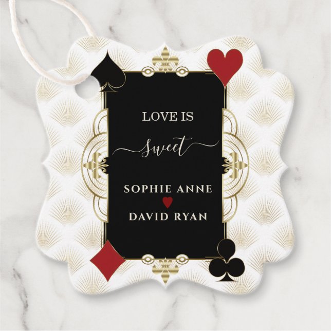 Étiquettes Cadeau Glam Gold Casino Love is Sweet Wedding (Devant)