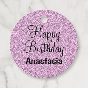 Étiquettes Cadeau Glam Happy Birthday Purple Parties scintillant Nom