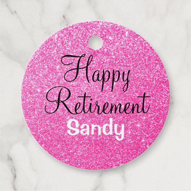 Étiquettes Cadeau Glam Happy Retirement Hot rose Parties scintillant (Devant)