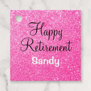 Étiquettes Cadeau Glam Happy Retirement Hot rose Parties scintillant