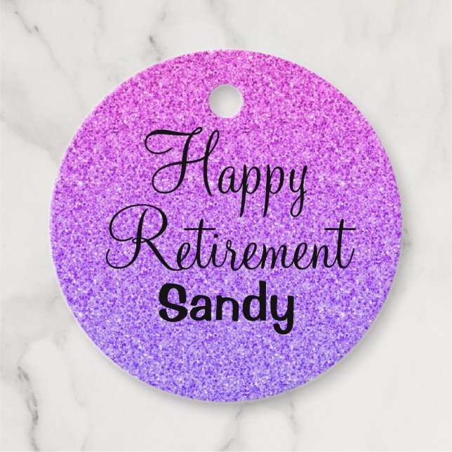 Étiquettes Cadeau Glam Happy Retirement Ombre Purple Parties scintil (Devant)