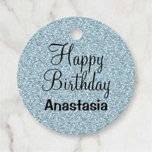 Étiquettes Cadeau Glam Joyeux Anniversaire Bleu Parties scintillant