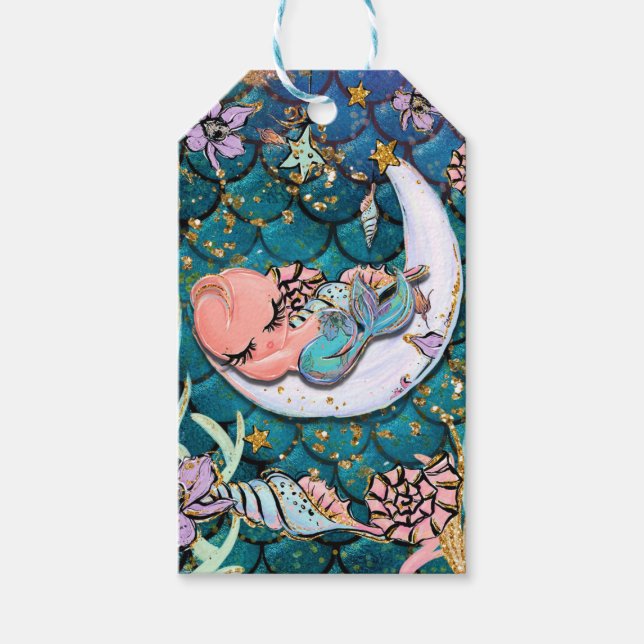 Étiquettes-cadeau Glam Mermaid est un garçon Baby shower fête d'anni (Devant)