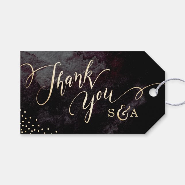 Étiquettes-cadeau Glam moderne noir faux or calligraphie merci (Devant (Horizontal))