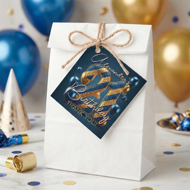Étiquettes Cadeau Glam Navy Blue Gold Glitter Balloons 21st Birthday (Créateur téléchargé)