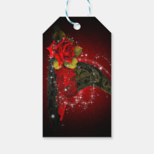 Étiquettes-cadeau Glam Witch Casquette Lacy Black & Red Sparkle Part