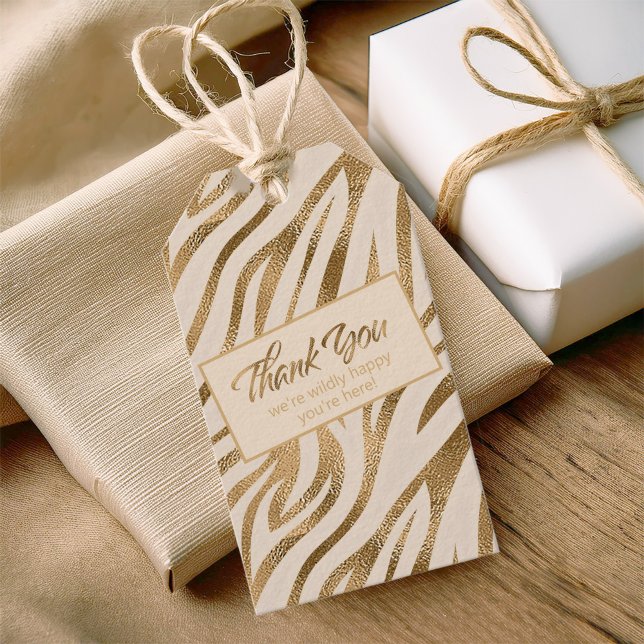 Étiquettes-cadeau Glam Zebra Stripes Safari Merci Gold ID1151 (Créateur téléchargé)