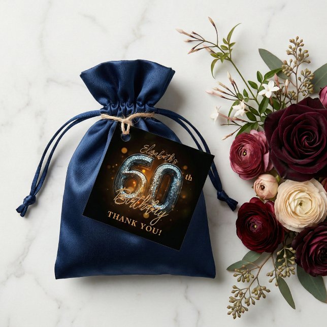 Étiquettes Cadeau Glamorous Black Sparkly 60th Birthday Thank You (Créateur téléchargé)