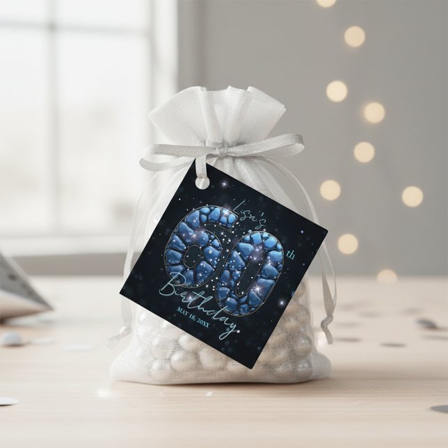 Étiquettes Cadeau Glamorous Sapphire Blue Jewel Mosaic 60th Birthday (Créateur téléchargé)