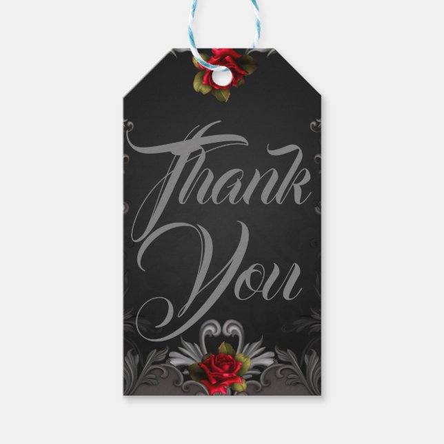 Étiquettes-cadeau Glamour gothique Rose rouge Noir Ornemental Glam (Devant)