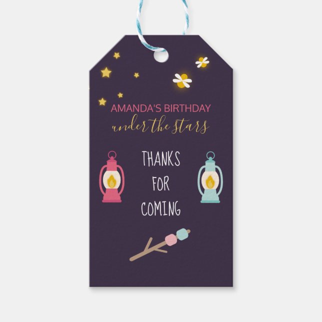 Étiquettes-cadeau Glamping Party personnalisé Fête d'invité (Devant)