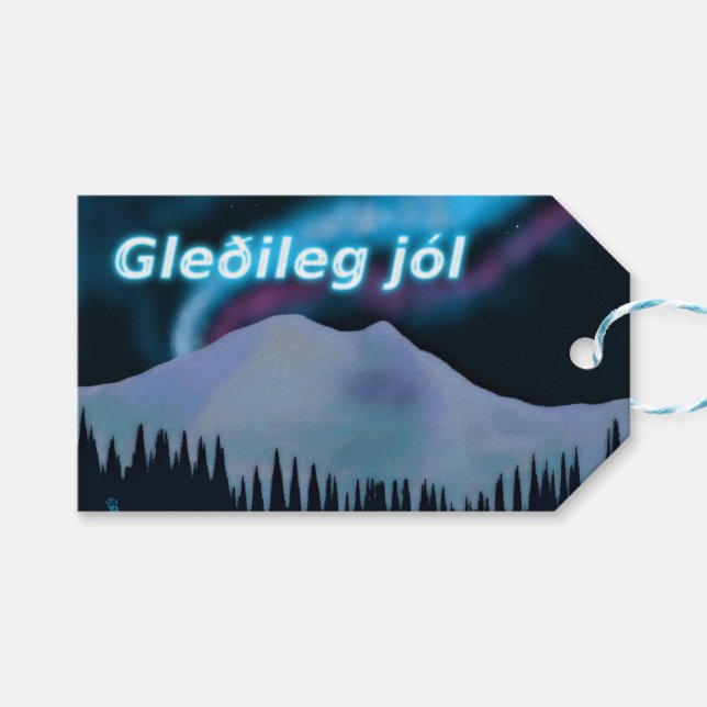 Étiquettes-cadeau Gleðileg Jól - Blue Aurora (Devant (Horizontal))