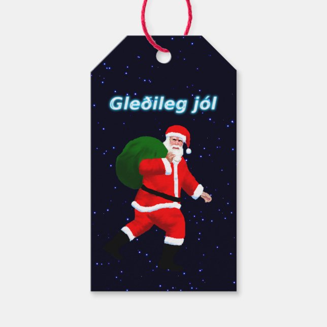 Étiquettes-cadeau Gleðileg Jól - Père Noël (Devant)