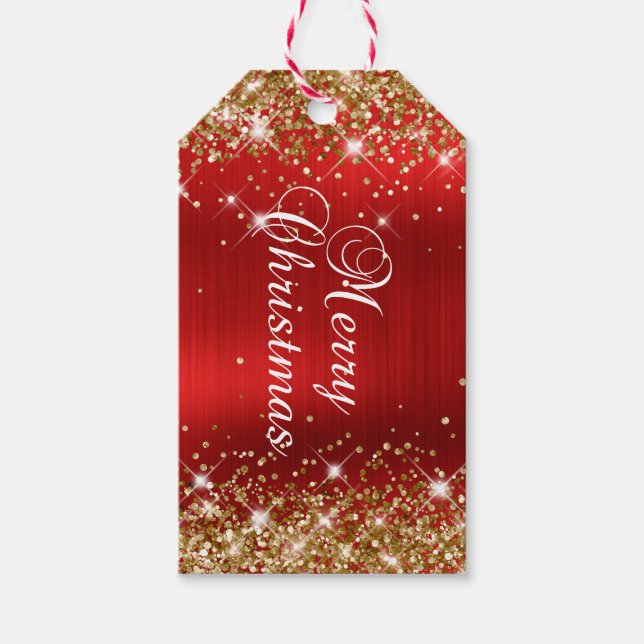 Étiquettes-cadeau Glittery Gold et Red Foil Joyeux Noël (Devant)