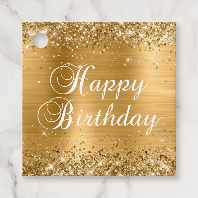 Étiquettes Cadeau Glittery Gold Foil Joyeux anniversaire (Devant)