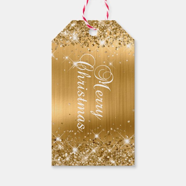 Étiquettes-cadeau Glittery Gold Foil Joyeux Noël (Devant)