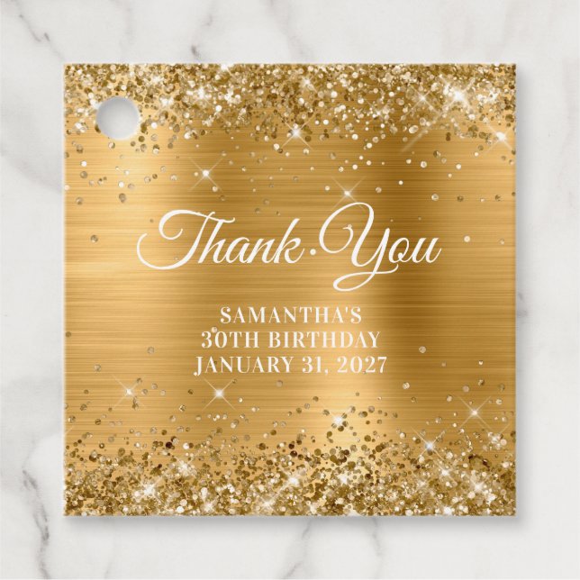Étiquettes Cadeau Glittery Gold Monogramme 30e anniversaire Merci (Devant)