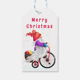 Étiquettes-cadeau Gnome avec vélo Noël Tags cadeaux
