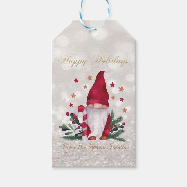 Étiquettes-cadeau Gnome, Branches d'arbre de pin, Étoiles, Parties s (Devant)