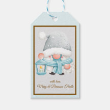 Gnome de Noël bleu et argent à l'aquarelle tendanc