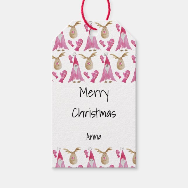 Étiquettes-cadeau Gnome De Noël Et Rennes Avec Gants (Devant)