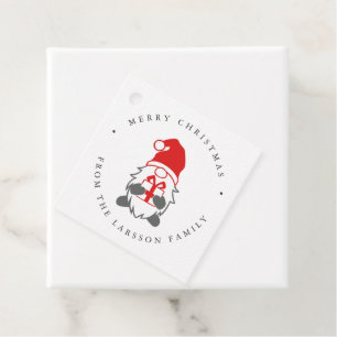 Étiquettes Cadeau Gnome drôle avec cadeau de Noël et chapeau de Noël