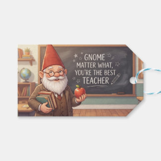 Étiquettes-cadeau Gnome Enseignant Tenant des Livres et une Pomme en