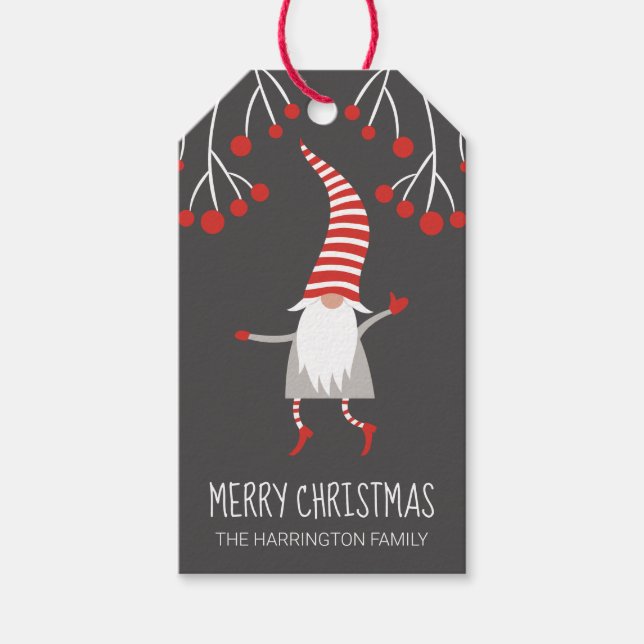 Étiquettes-cadeau Gnome Joyeux Noël Holly Berries (Devant)