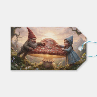 Étiquettes-cadeau Gnome Magique Et Fille Dans La Forêt Avec Champign