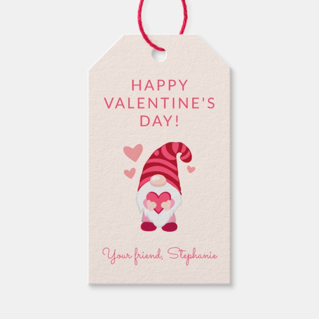 Étiquettes-cadeau Gnome mignonne tenant un coeur Saint Valentin (Devant)