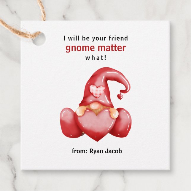 Étiquettes Cadeau Gnome mignonne Valentine Day Coeur rouge Valentine (Devant)