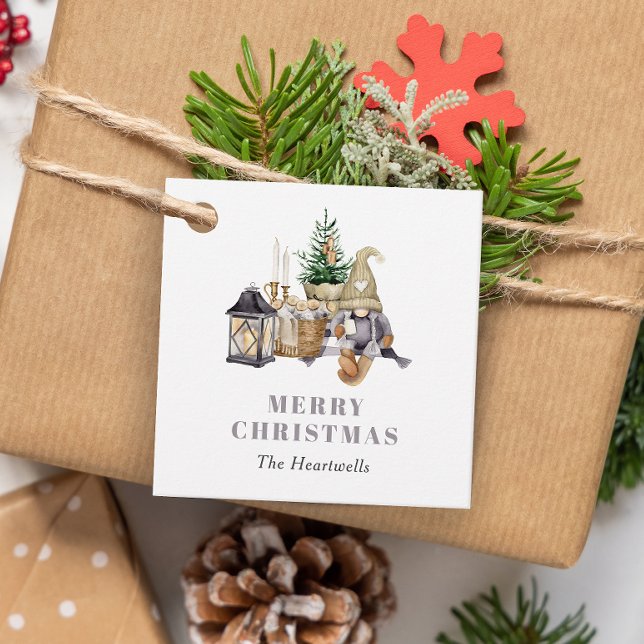 Étiquettes Cadeau Gnome rustique de Noël à l'aquarelle (Créateur téléchargé)