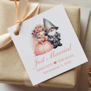 Étiquettes Cadeau Gnome Whimsical vient de se marier Mariage orange