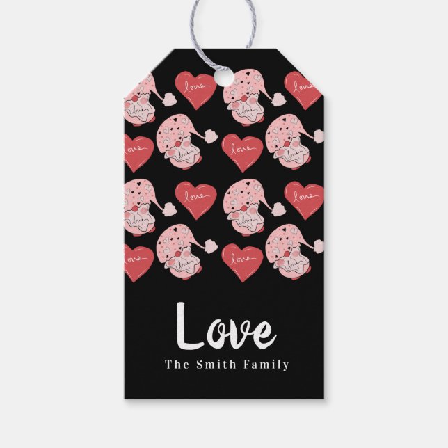 Étiquettes-cadeau Gnomes Coeurs Main tiré Saint Valentin (Devant)