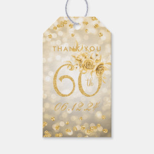 Étiquettes-cadeau Gold 60e anniversaire Merci Lumières