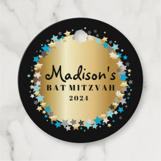 Étiquettes Cadeau GOLD Aqua Gold Stars Bar Bat mitzvah Invitation